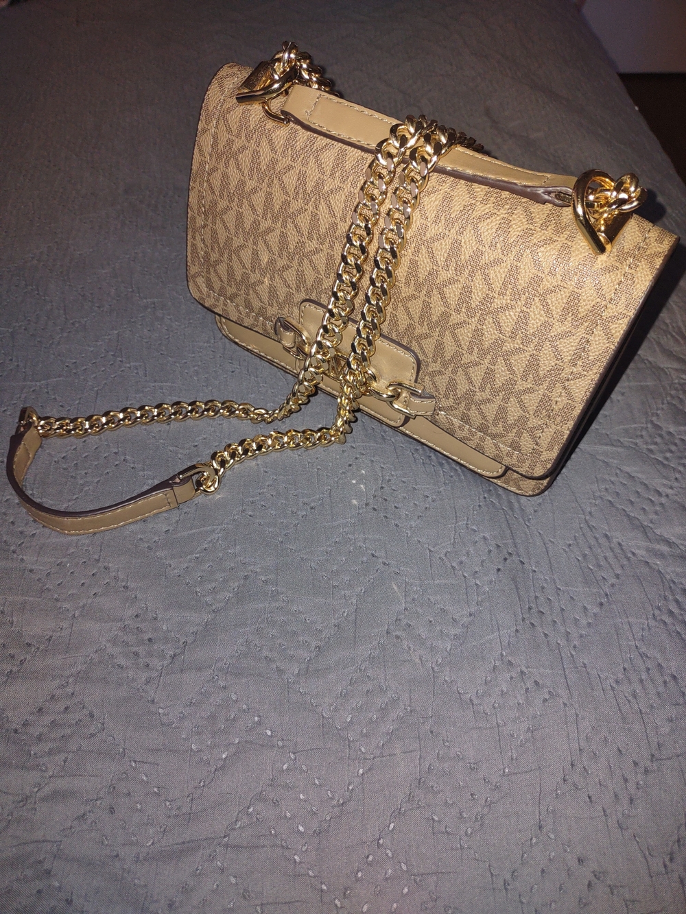 Michael Kors Beige Logo Chain Shoulder Bag